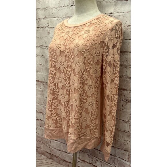 Adrianna Papell Womens Pullover Lace Shirt Long Sleeve Warm Blush Size Small NEW - Picture 3 of 5